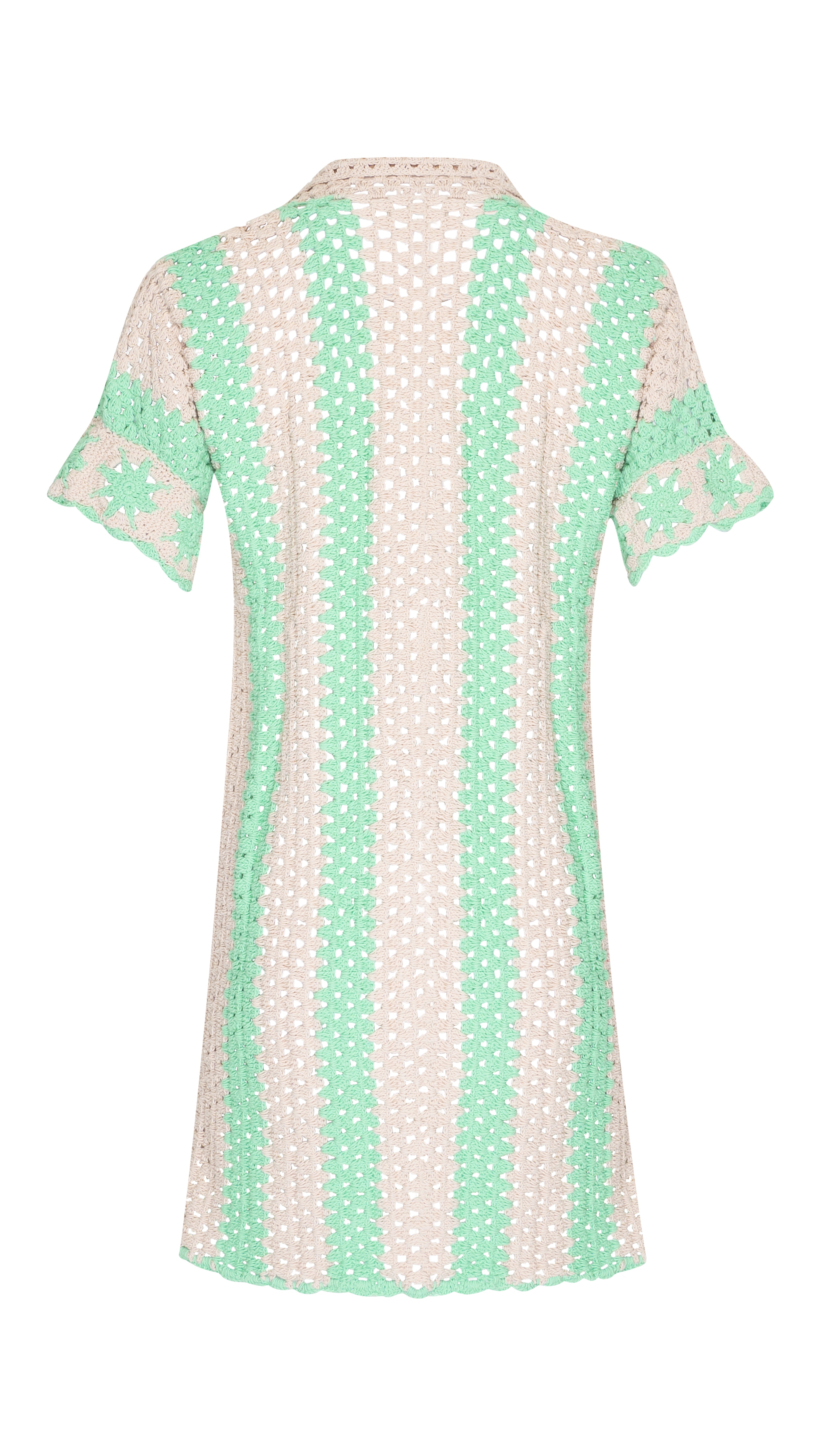 THE COVE CROCHET SHIRT DRESS - GREEN STRIPES