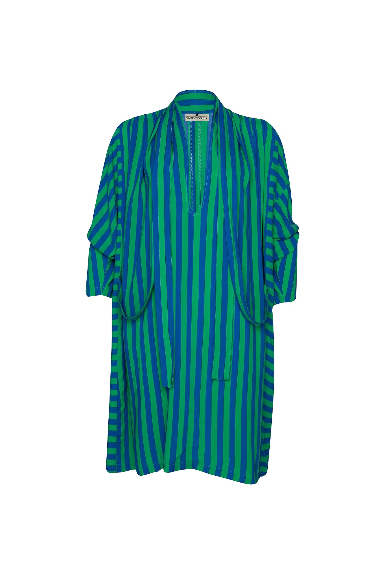 THE RISE AND SHINE  3 TIE KAFTAN DRESS  - WHIPPY STRIPE GREEN/BLUE