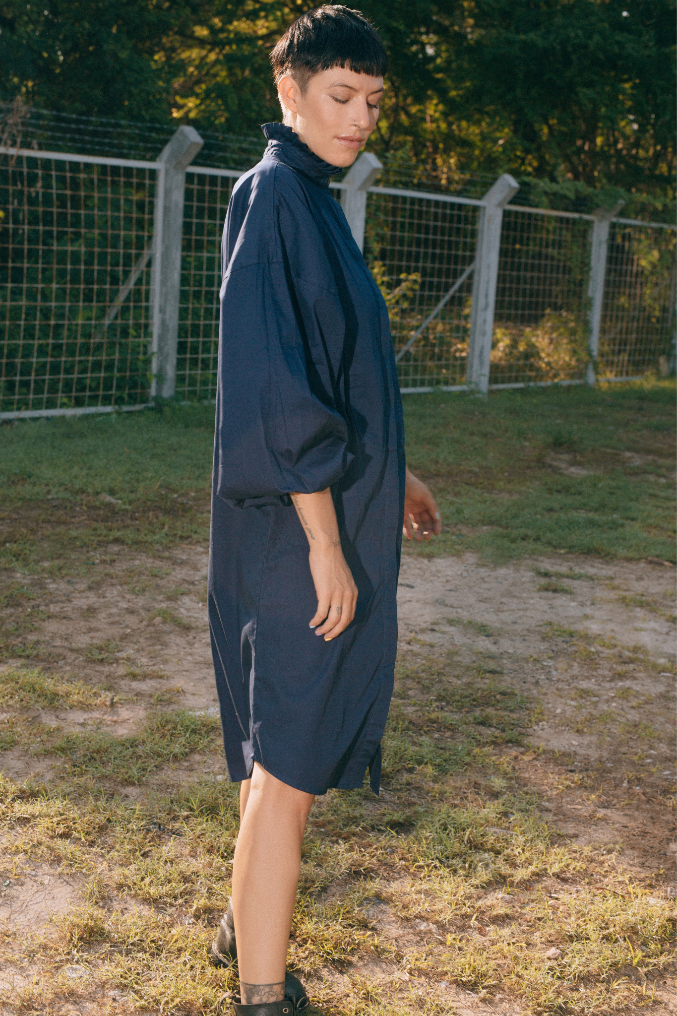 THE TUXEDO LONG SHIRT/DRESS - NAVY BLUE