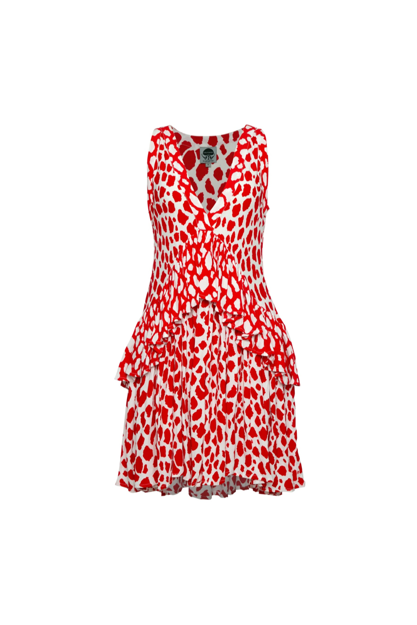 RARA FRILL DRESS - Giraffe Red/White