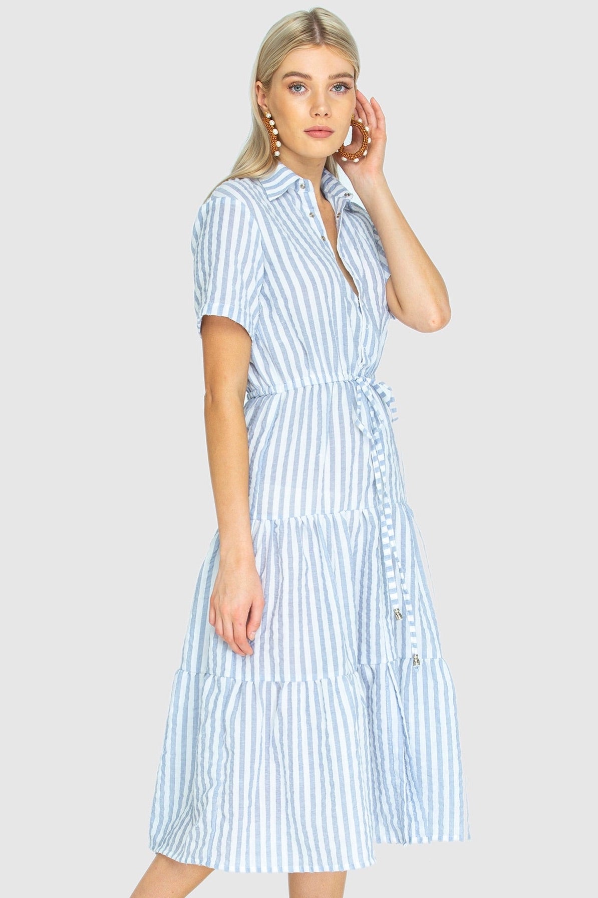 THE WALK IN THE PARK DRESS - Woven Stripe blue/white – State of Georgia