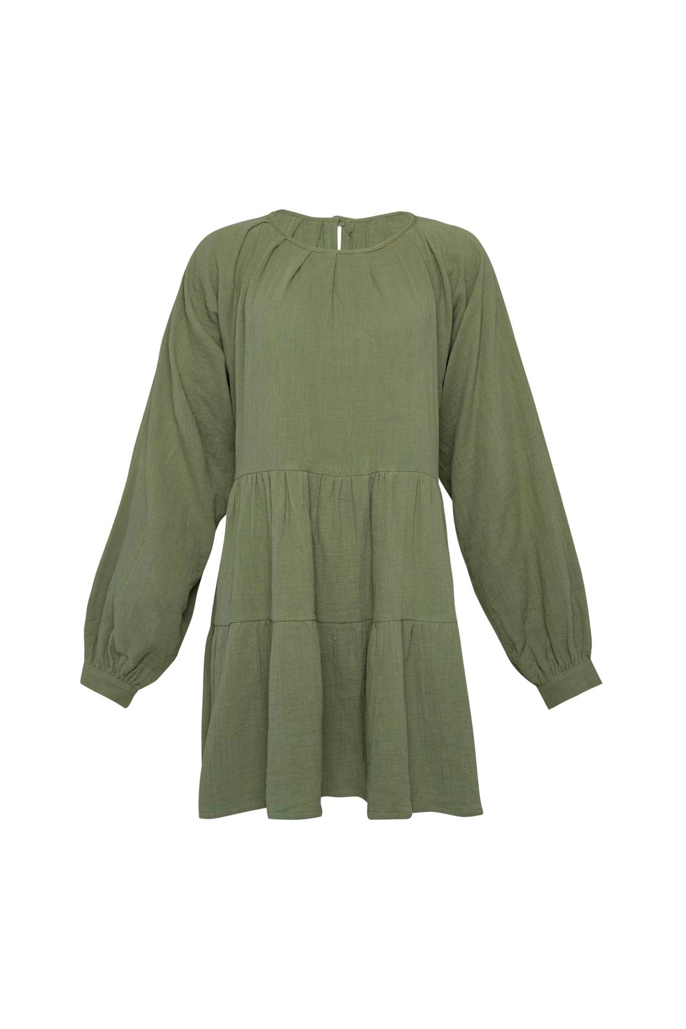 THE DYLAN MINI 3-TIERED DRESS WITH KNITTED WARMER - Sage Green