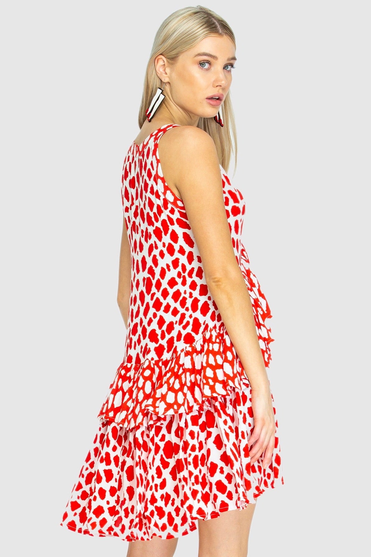 RARA FRILL DRESS - Giraffe Red/White