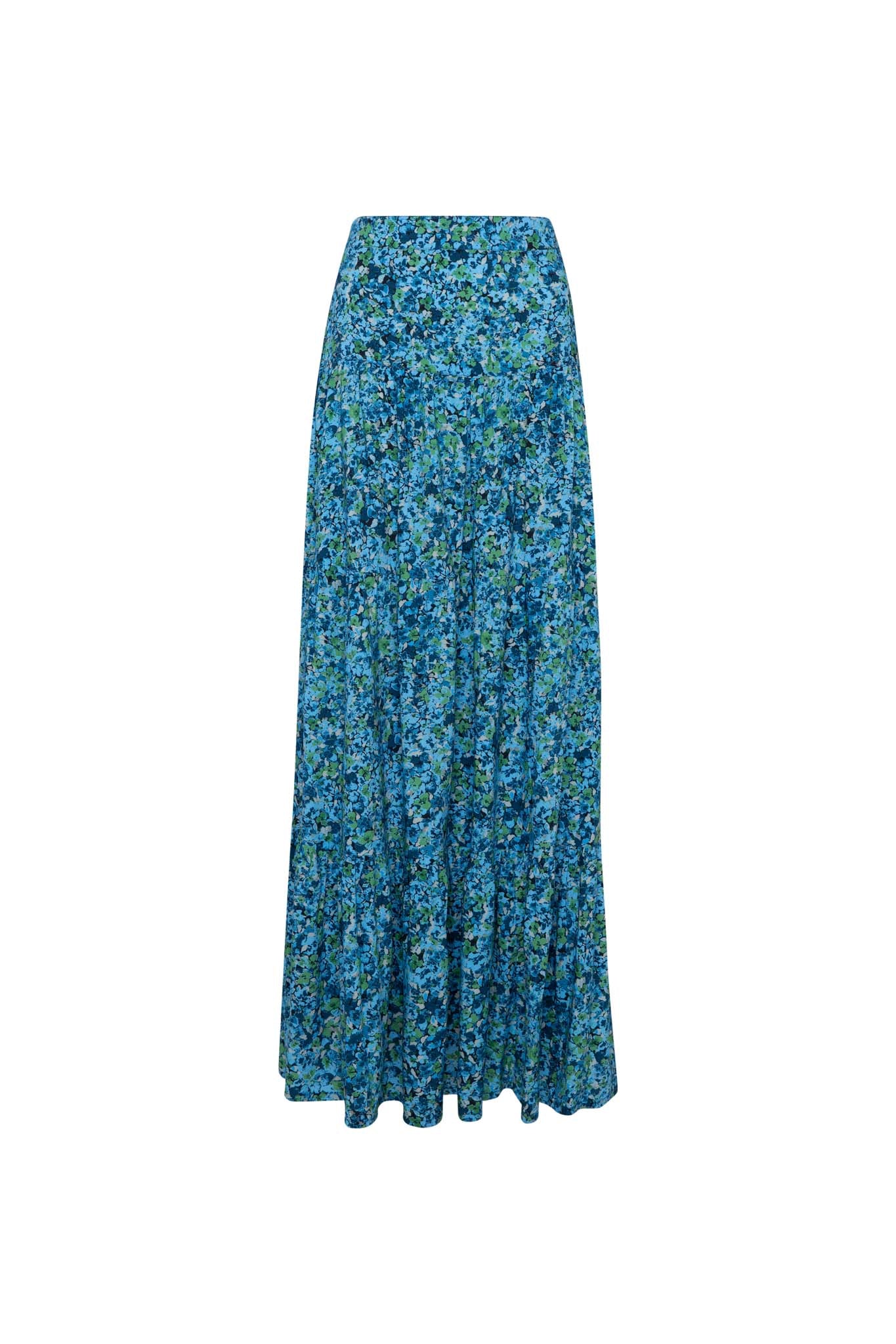 THE SKY HIGH WAISTED MAXI SKIRT - FLORAL EXPLOSION BLUE